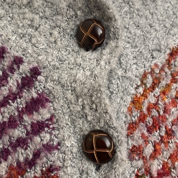 Appleseeds checker Cardigan Womens jewel tones chunky knit Grandpa Sweater L - Picture 3 of 8